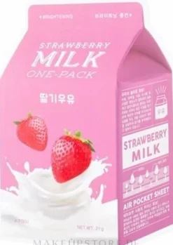 Aufhellende Tuchmaske für das Gesicht mit Erdbeeren und Milch