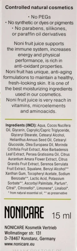 Feuchtigkeitsspendende Augencreme mit Noni, Avocado, Aloe und Oliven