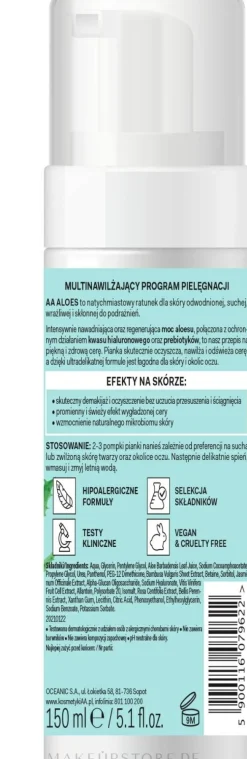 Feuchtigkeitsspendender und beruhigender Gesichtsreinigungsschaum mit Aloe Vera-Extrakt