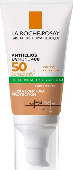 Getönte und mattierende Sonnenschutzgel-Creme für das Gesicht SPF 50+