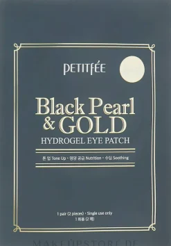Hydrogel-Augenpatches mit Gold und mit schwarzen Perlen
