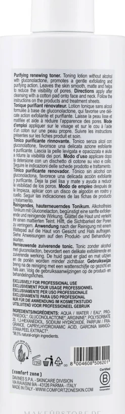 Porenreinigende und exfolierende Gesichtstonikum-Lotion für fettige und unreine Haut